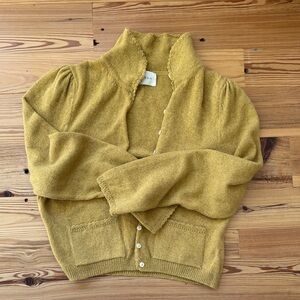 Women's Mustard Cardigan Sweater down size medium cashmere